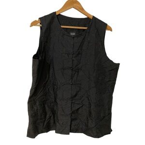 Eileen Fisher Silk Crinkle Textured Vest with Chinese Pankou Button Knots